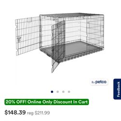 Ultra Tough 2-Door Folding Dog Crate, 48.6" L X 31.1" W X 32.6" H Dog Kennel With Slide In Pan 