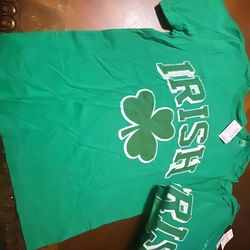 Boys Irish print shirt green sizes: large 10/12 qty (3), X-Large 14 qty (1), XX-Large 16 qty (1)