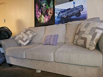 Large Gray Fabric 3-Seat Sofa