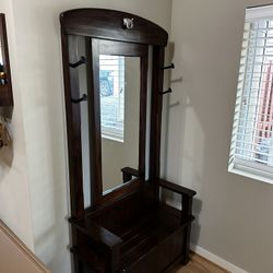 Entry Coat Rack with Mirror and Bench