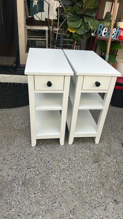 Pair of White Nightstands with Drawer and Shelves