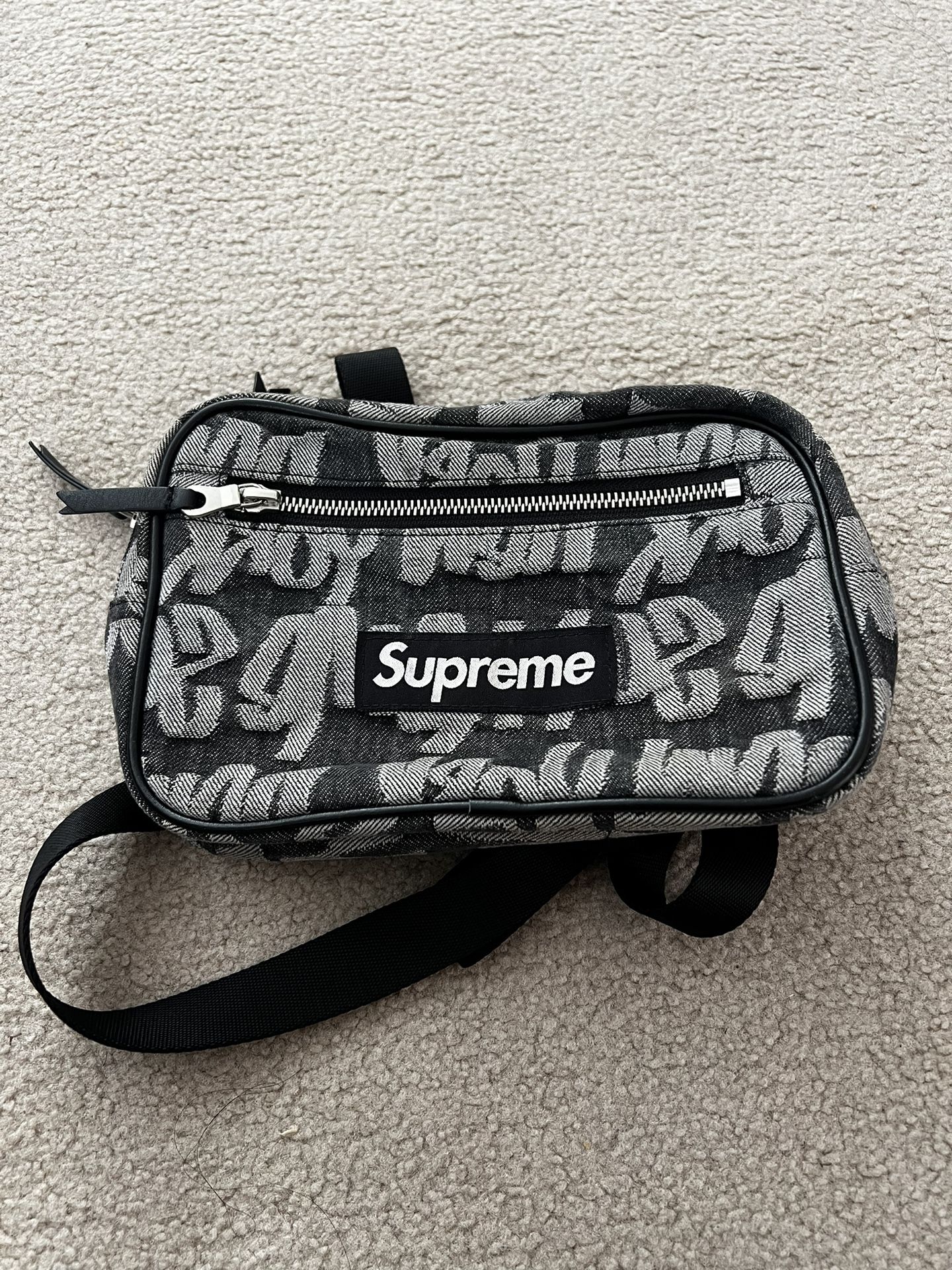 Supreme Fat Tip Jacquard Denim Fanny Pack Black