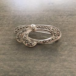 Sterling Silver Marcasite  Art Deco Brooch Signed  925