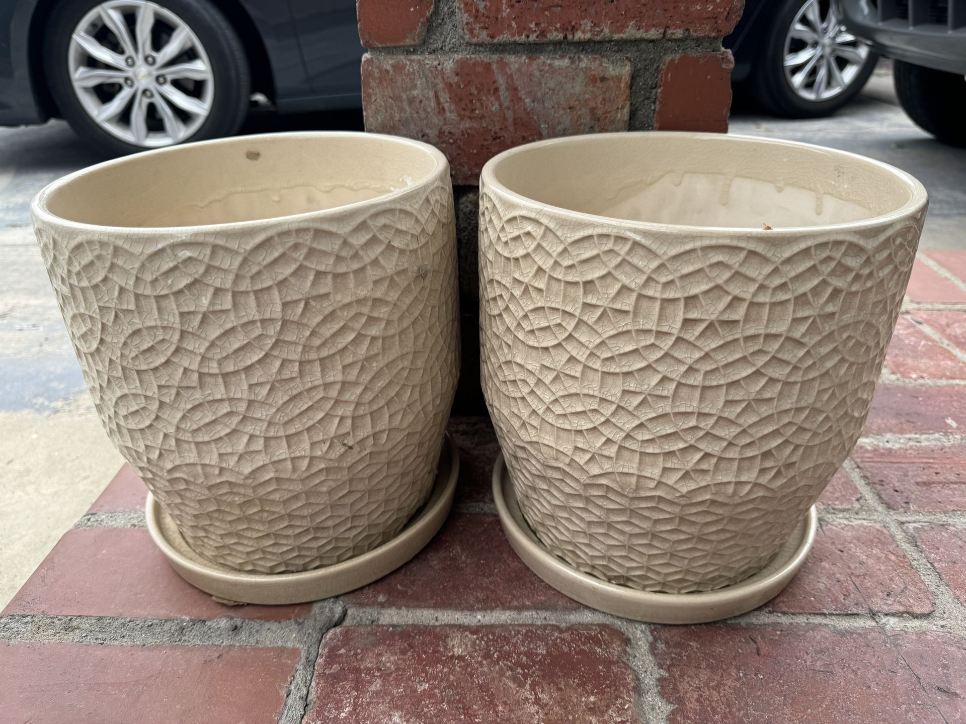 Medium Beige Ceramic Designed Planter Pots