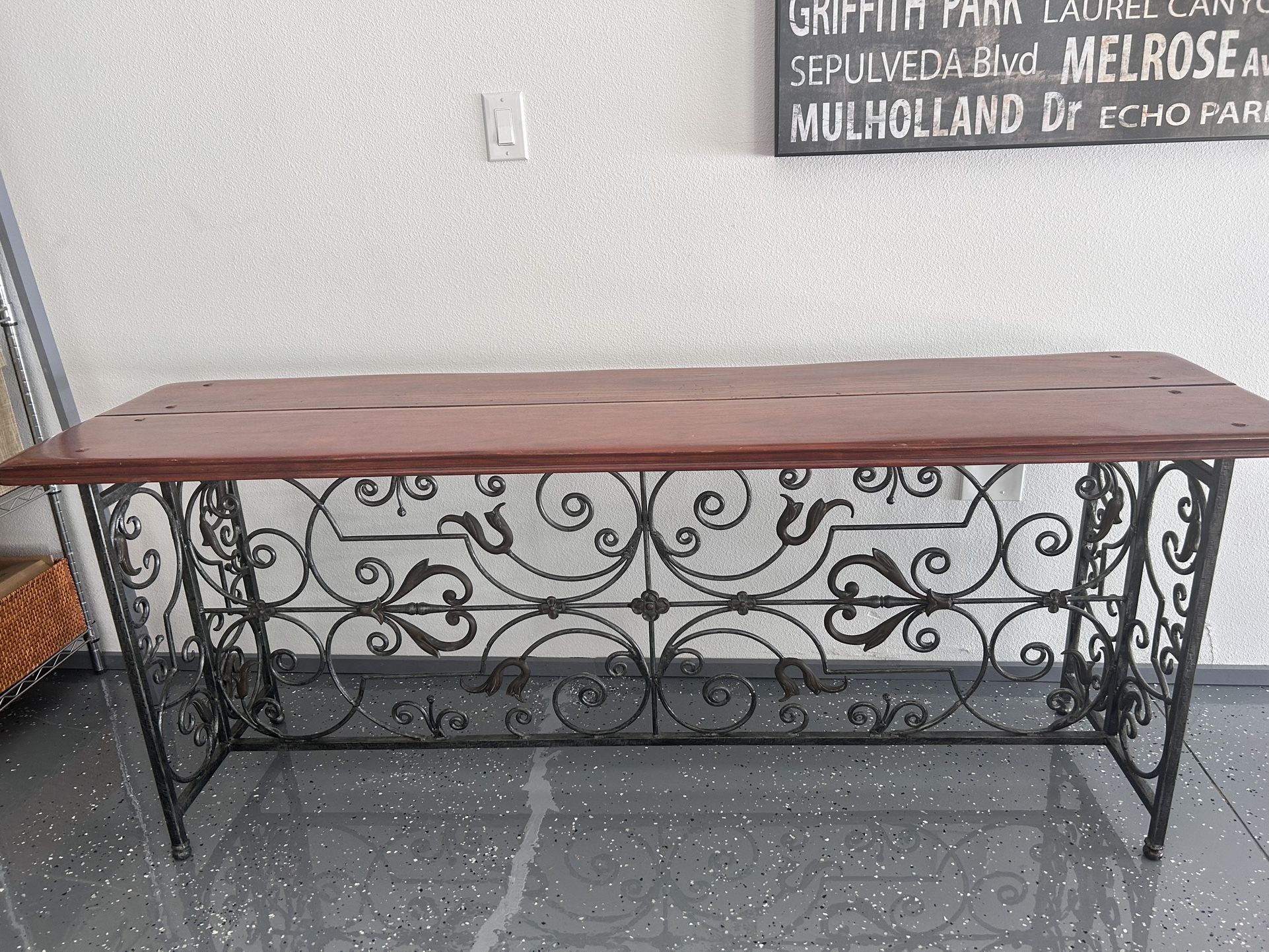 Walnut & wrought Iron Side table