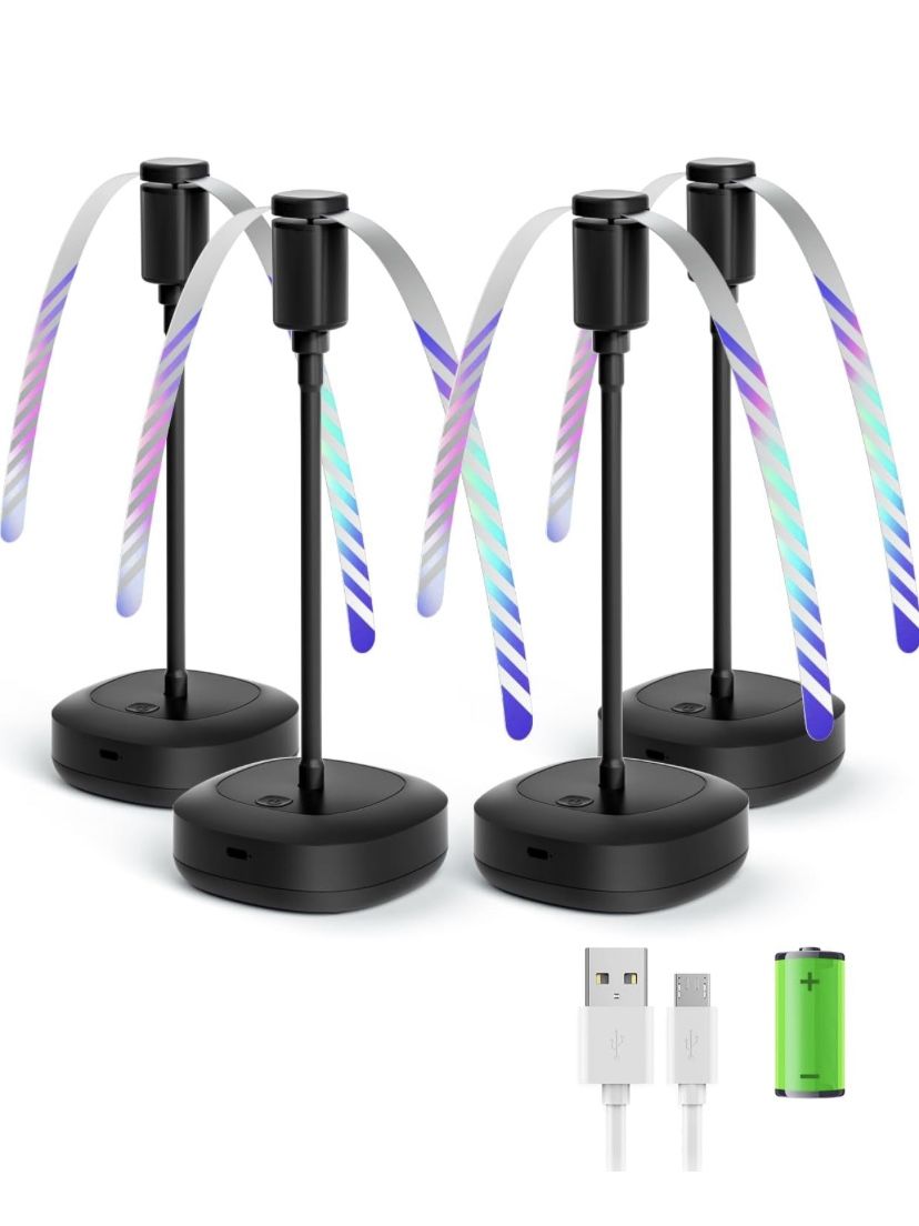 4 Pack Food Fan for Table, 2000mAh USB Powered Rechargeable Food Fan, Portable Fan with Flexible Goose-Neck and Soft Blades, Quiet Table Food Spinner