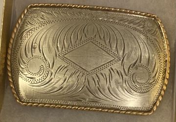 Vintage Metal Belt Buckle, Comstock Silver and Brass, Nice Western Design, 3 1/4" x 2 1/4", Cowboy Style, Heavy Duty, Made in USA, Quality, Thick Meta