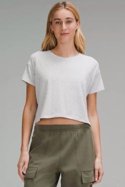 Lululemon Cates Cropped TShirt Heathered Core Ultra Light Grey Sz 2