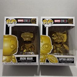 Funko Pop #375 And #377 Gold Iron Man and Gold Captain America