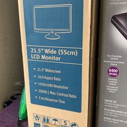 21.5” Wide LCD Monitor With Speaker, Used , Checked and Cleaned In Box
