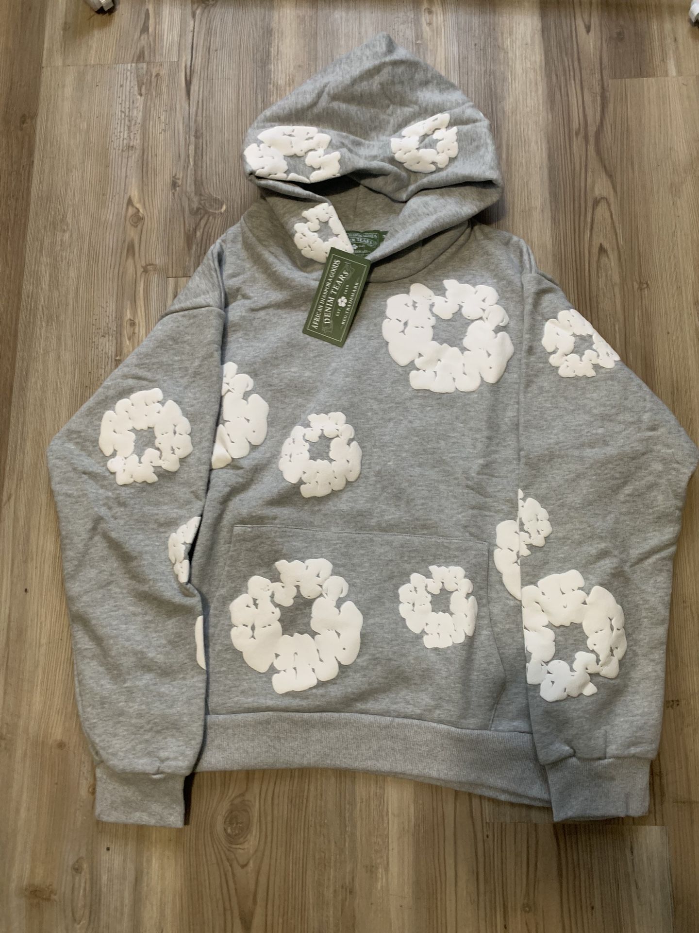 Gray Denim Tear Hoodie Size M