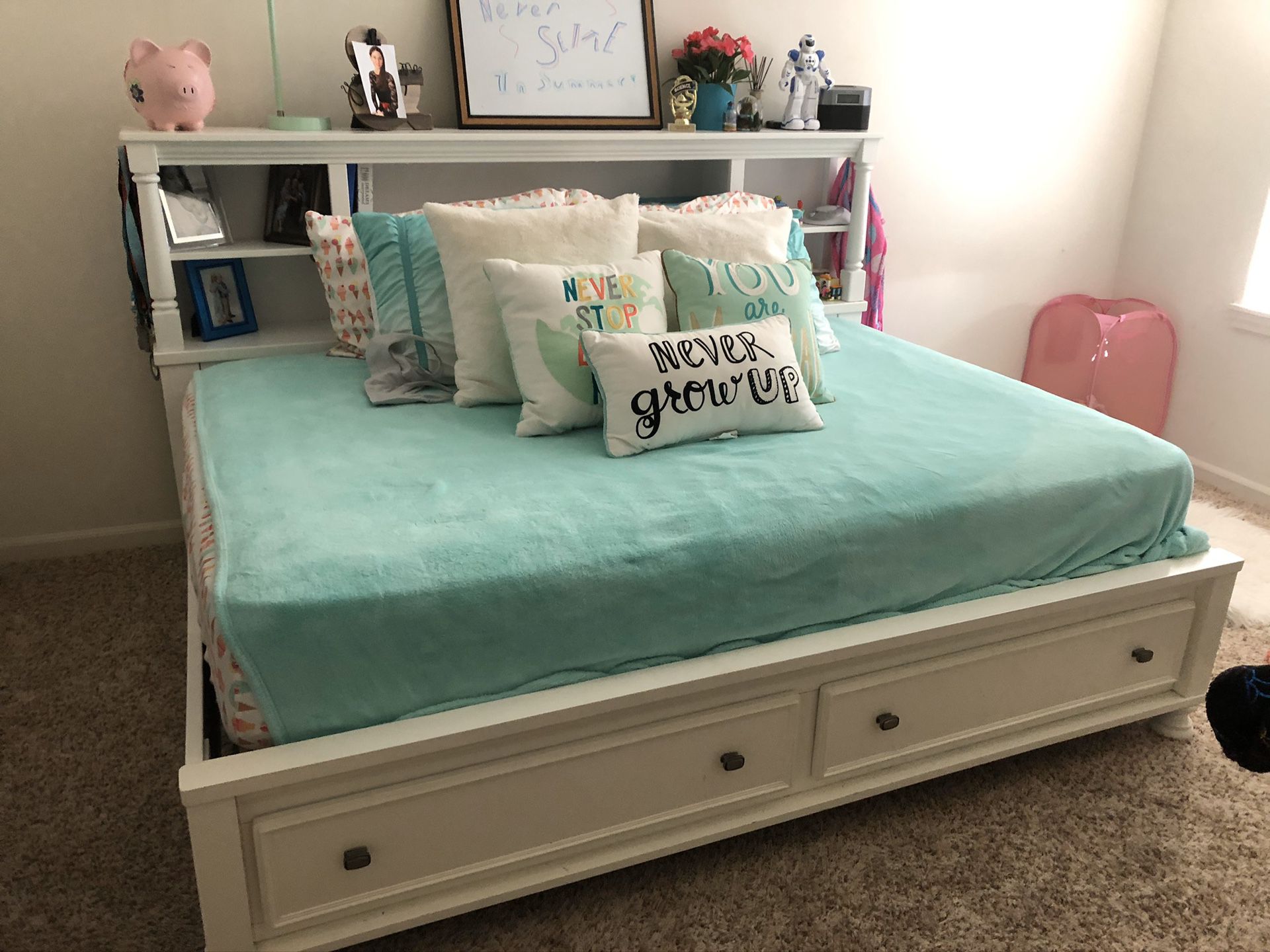 White Full bed Frame with Storage 