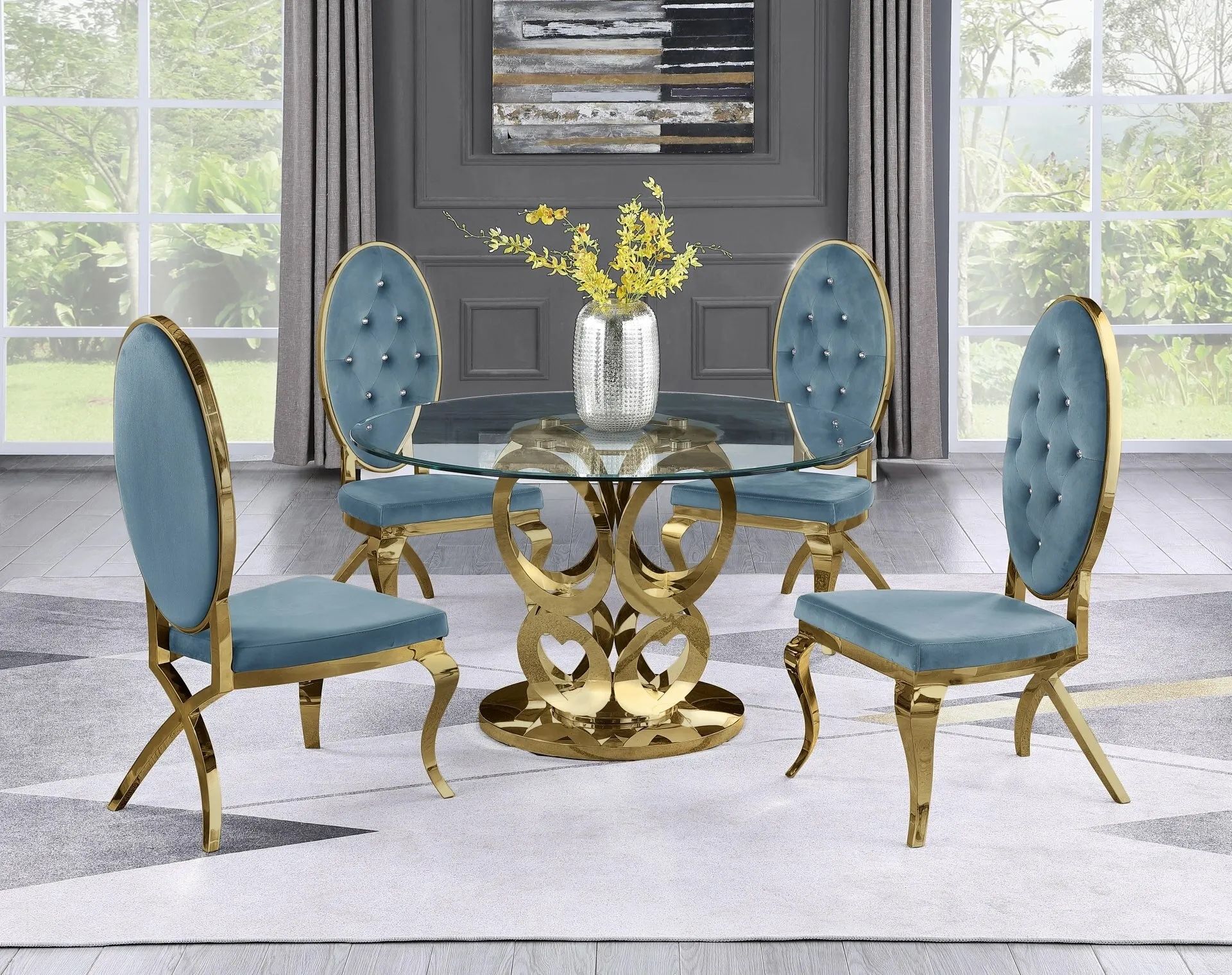 5 PCS Victorine II Collection Dining set-available in 3 colors-available also with gold frame $1,879.00 Hot Buy! Free Delivery 🚚