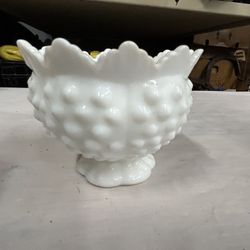 Vintage Fenton Hobnail Milk Glass Compote Bowl/1960’s