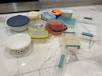 A lot of plastic bowls for food storage all for $10