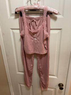 Pink Lace Trim Pajama Set XS