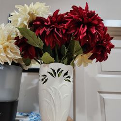 Lenox Vase With Red And White Artificial Flowers 