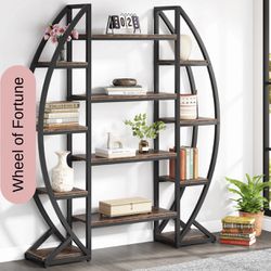 C0663X Industrial Bookshelf, Oval Triple Wide Etagere Bookcases Display Shelves