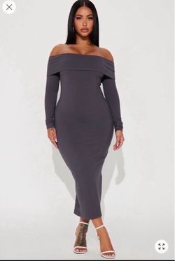 Off-Shoulder Ribbed Midi Dress