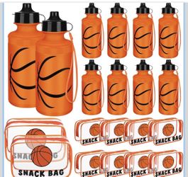 8+8 Pcs Water Bottles Bulk with Snack Bags 20 oz Reusable Squeeze Plastic Water Bottle with Handle Strap Clear PVC Waterproof Goodie Gift Bags for Tea