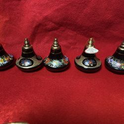 Set of 5 3 Inch Oil/Perfume Set Made In Greece 24k Gold Ceramic Vase Collectible (read description) (2 sets available) 