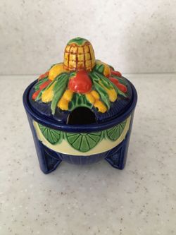 Vintage Ceramic Majolica Condiment Container-Japanese