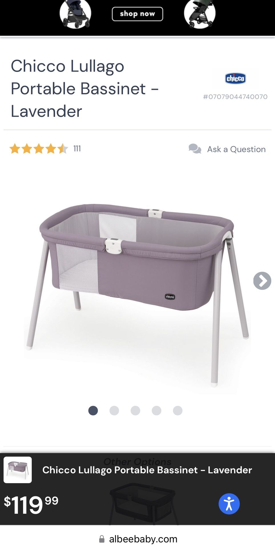 Chicco lullago portable bassinet lavender sale