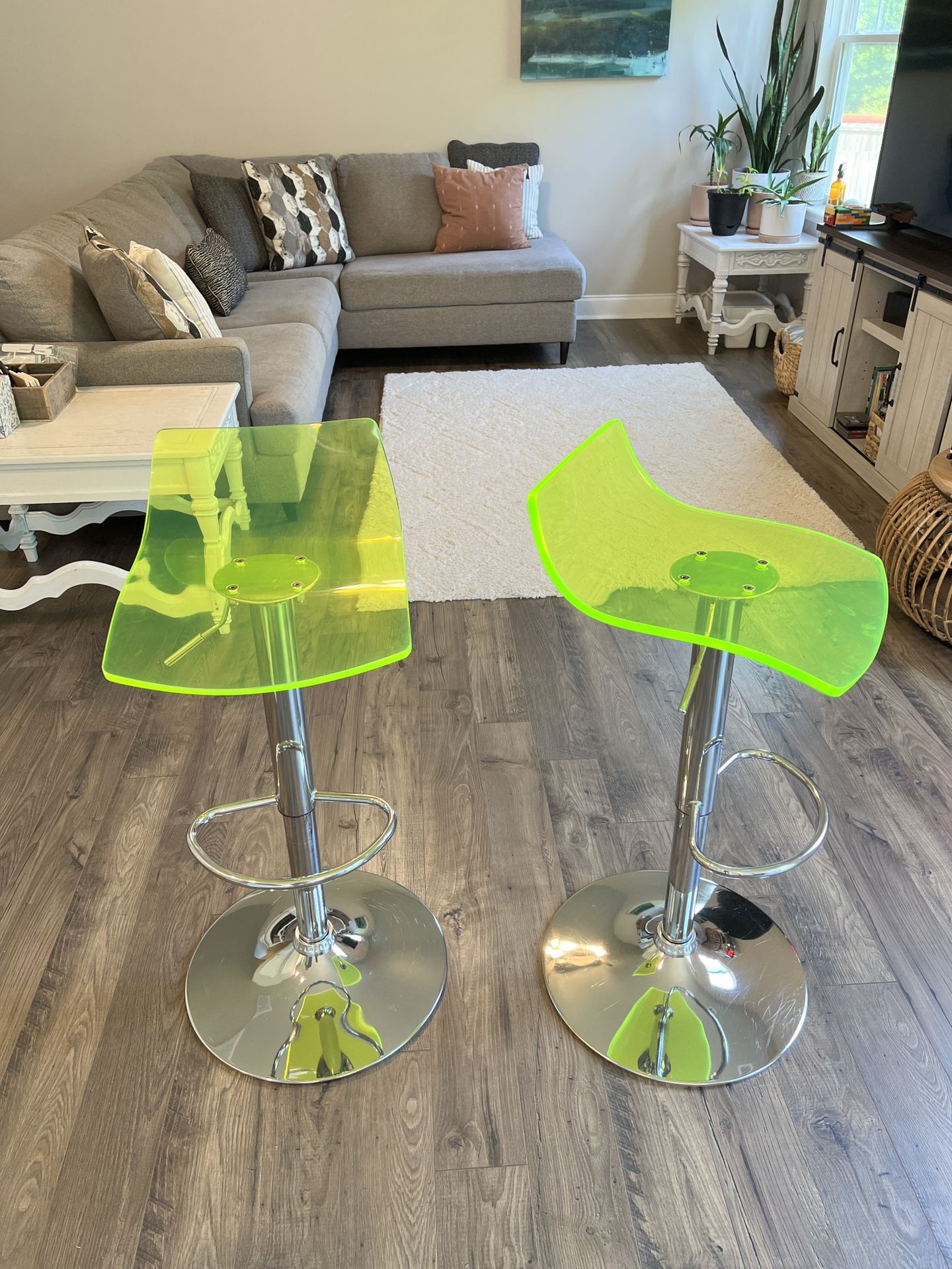 Set Of 2 Neon Green Bar Stools