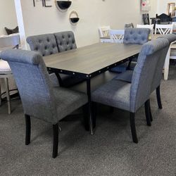 Wood Dining Table Set With Fabricated Chairs 
