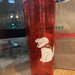 Starbucks Holiday Christmas 2025  Puppy Red Cold Tumbler With Straw 26 OZ
