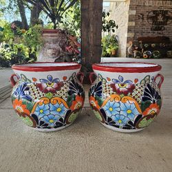 Red Rim Talavera Clay Pots, Planters,Plants, Pottery $55 cada uno.