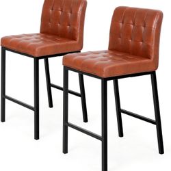 Set Of 2 Bar Stools 26 Inch Brown 