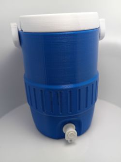 Blue and white can cooler holds 12 oz cans