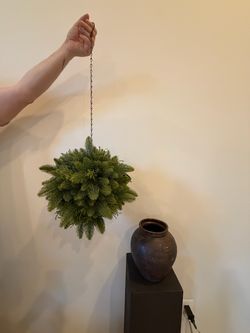 Pre-Lit Faux Evergreen Hanging Ball – Battery Operated, 8 Light Modes