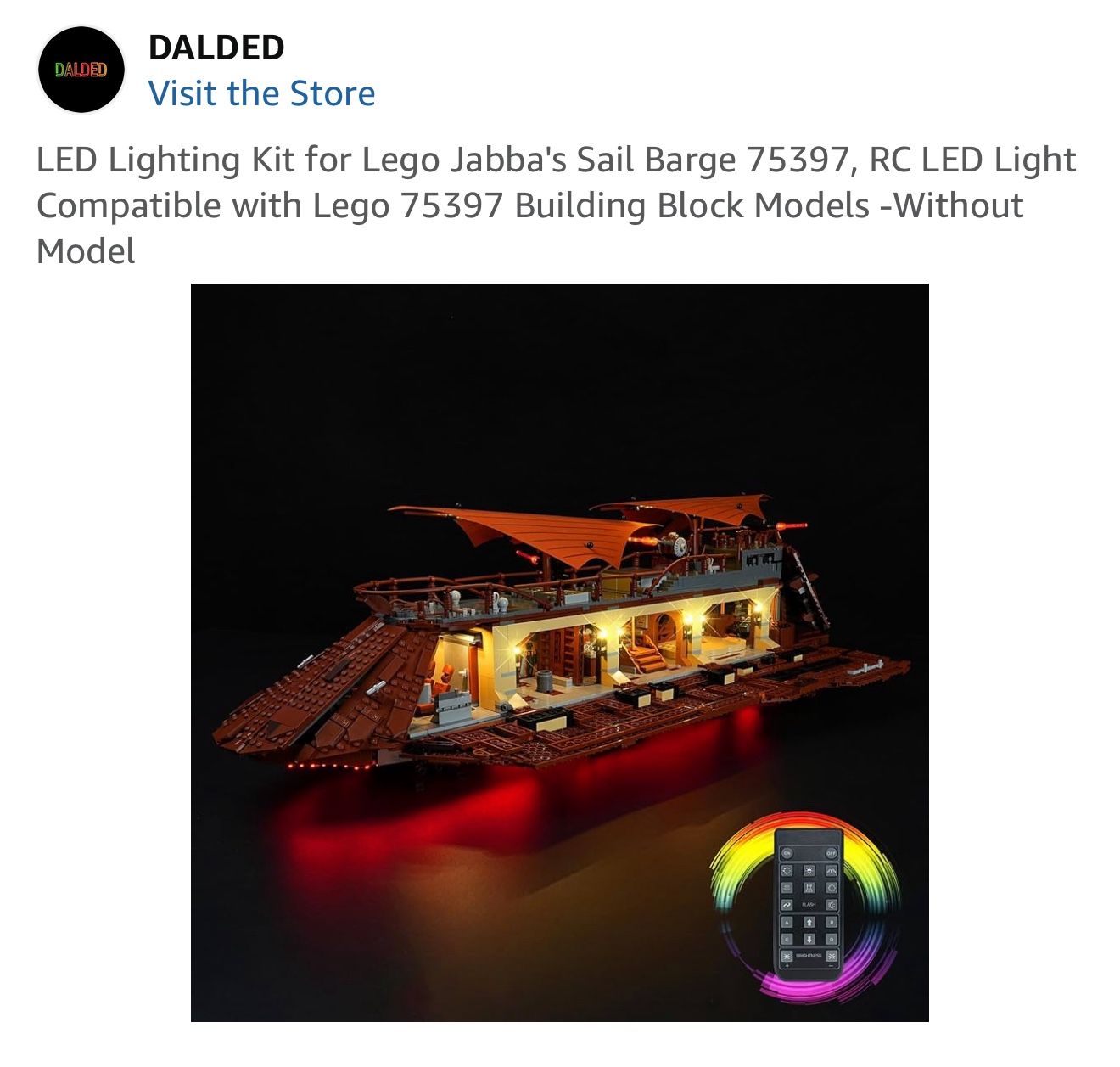 LED Lighting Kit for Lego Jabba's Sail Barge 75397, RC LED Light Compatible with Lego 75397 Building Block Models -Without Model