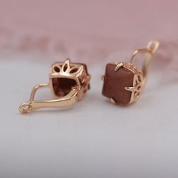 585 Rose Gold Natural GOLD SANDSTONE Earrings