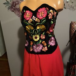 Corset Top Mexican Embroidered Corset Bordado 