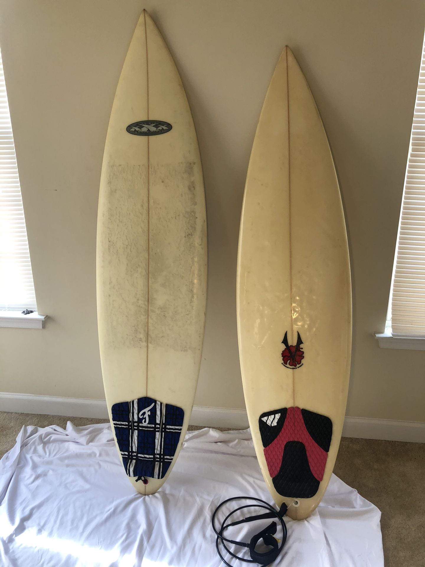 Two surfboards with case