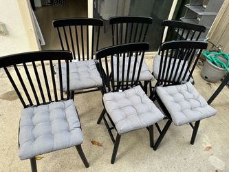 Set of 6 Black Wood Dining Chairs with Cushions