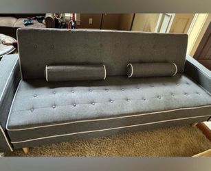 Sofa Bed with Contrast Piping Grey and Natural