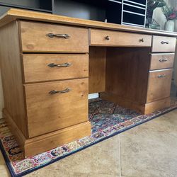Antique Desk Solid Wood With File Cabinets