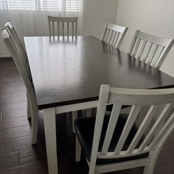 White & Brown 6 Chair Dinning Table 
