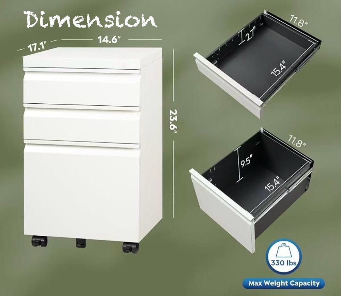 🥨Flexispot 3 Drawer Mobile File Cabinet with Lock, Under Desk Metal Filing Cabinet for Home Office/Legal/Letter/A4 File