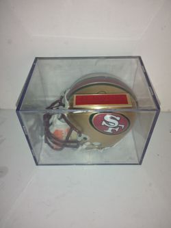 New Joe Montana SF 49ers Mini Signed Football Helmet in Display Case