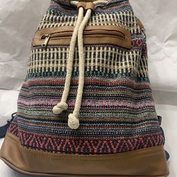 Vintage Leather & Guatemala Huipil Backpack .Boho Chic