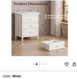 White 3-Drawer Nightstand with Gold Knobs