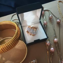 Fashion Jewelry (2 Necklaces, 2 Pairs Of Earrings, 2 Bracelets, 1 Size 5 Ring)