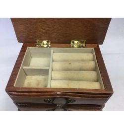 Jewelry Box Brown Wood Antique vintage rings, necklace, Bracelet, Trinket Box