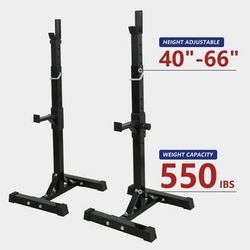 New Black Steel Squat Rack Adjustable Barbell Free-press Bench, Black 550 lb