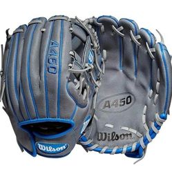 Brand New Wilson A450 10 3/4 inch Youth Infield Baseball Glove Gray Blue Size 10.75"